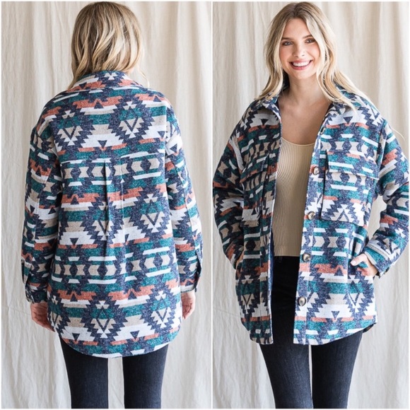 New LAST1️⃣ Women’s Lined Trendy Button Down Shacket Jacket, Aztec Print - Picture 3 of 3